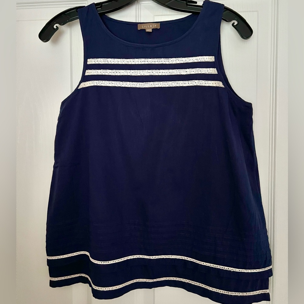 Lilla P Dark Blue Tank Top with Light Trim